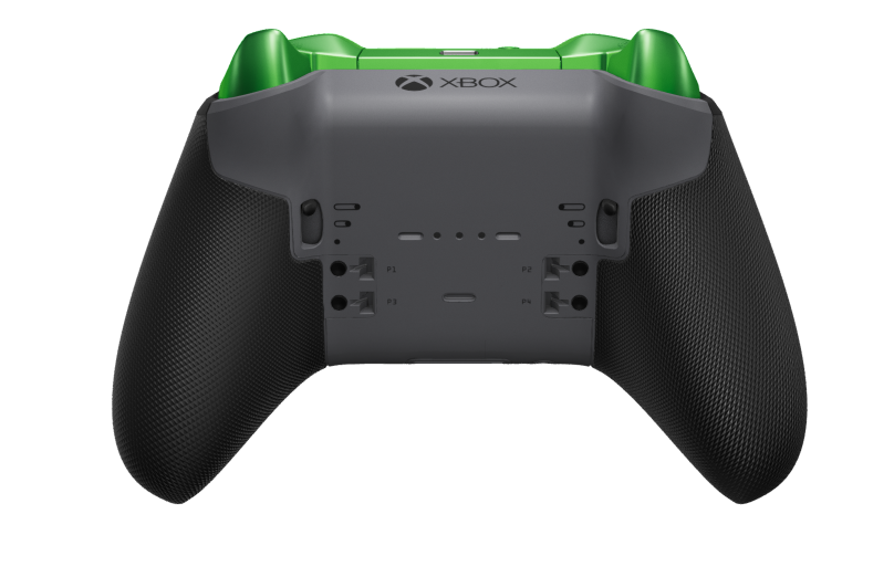 Xbox Elite Wireless Controller Series 2 - Core - Corps: Storm Gray + poignées caoutchoutées, BMD: À facettes, Velocity Green (métal), Arrière: Storm Gray + poignées caoutchoutées