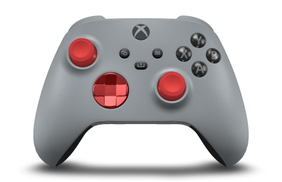Controller with Ash Grey body, Oxide Red (Metallic) D-pad, and Pulse Red thumbsticks - front view