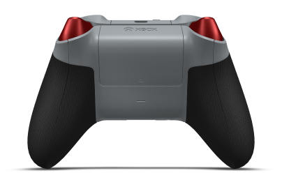 Controller with Ash Grey body, Oxide Red (Metallic) D-pad, and Pulse Red thumbsticks - back view